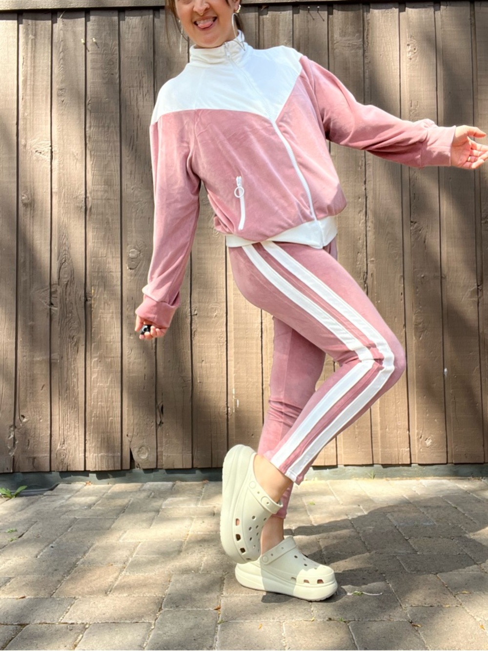 Capsule Velour Tracksuit Set Pink & White Women’s L Soft Luxe Athleisure